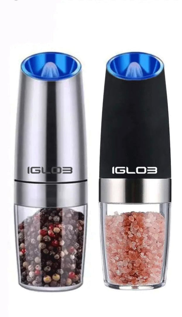 Black and Silver Set pepper mill grinder with blue light and stand, Salt and pepper grinder set spice jar rechargeable (2, Black & Silver)