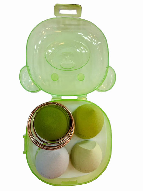 IGLO3 Makeup Sponge set - Beauty Blender Sponge pack contains 4 Makeup Sponges for Foundation, 1 Holder and Egg Case, Makeup Sponges for Blending are flawless for Liquid, Cream, and Powder (Green)