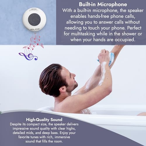 IGLO3 Bluetooth Shower Speaker - Waterproof Speaker for Shower with Suction Cup, Built-in Microphone Voice Control Bathroom Speaker Bluetooth Waterproof, Shower Speaker Bluetooth Waterproof (Pink)