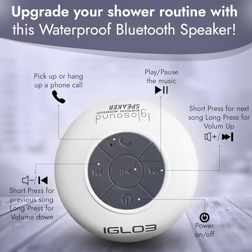 IGLO3 Bluetooth Shower Speaker - Waterproof Speaker for Shower with Suction Cup, Built-in Microphone Voice Control Bathroom Speaker Bluetooth Waterproof, Shower Speaker Bluetooth Waterproof (Pink)