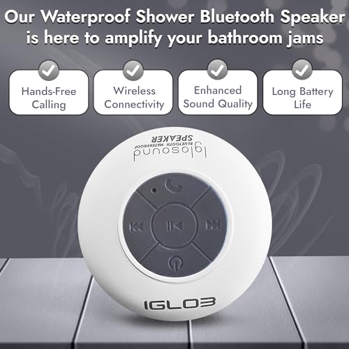 IGLO3 Bluetooth Shower Speaker - Waterproof Speaker for Shower with Suction Cup, Built-in Microphone Voice Control Bathroom Speaker Bluetooth Waterproof, Shower Speaker Bluetooth Waterproof (Pink)