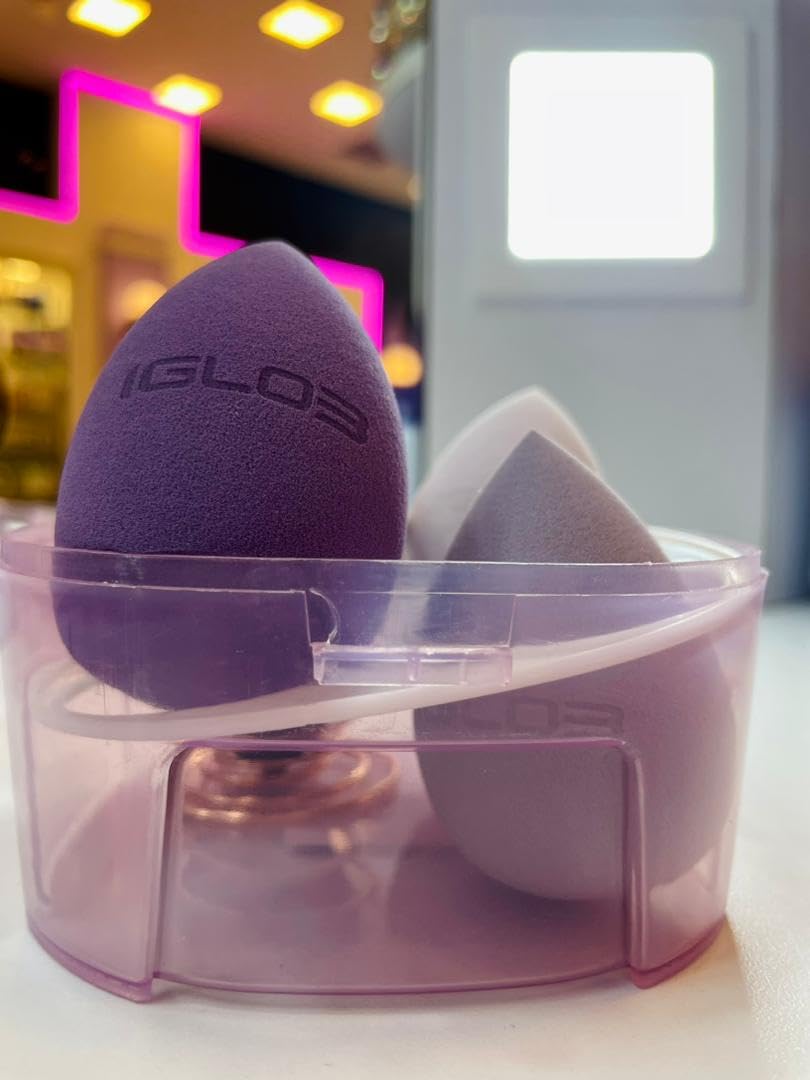 IGLO3 Makeup Sponge set - Beauty Blender Sponge pack contains 4 Makeup Sponges for Foundation, 1 Holder and Egg Case, Makeup Sponges for Blending are flawless for Liquid, Cream, and Powder (Green)