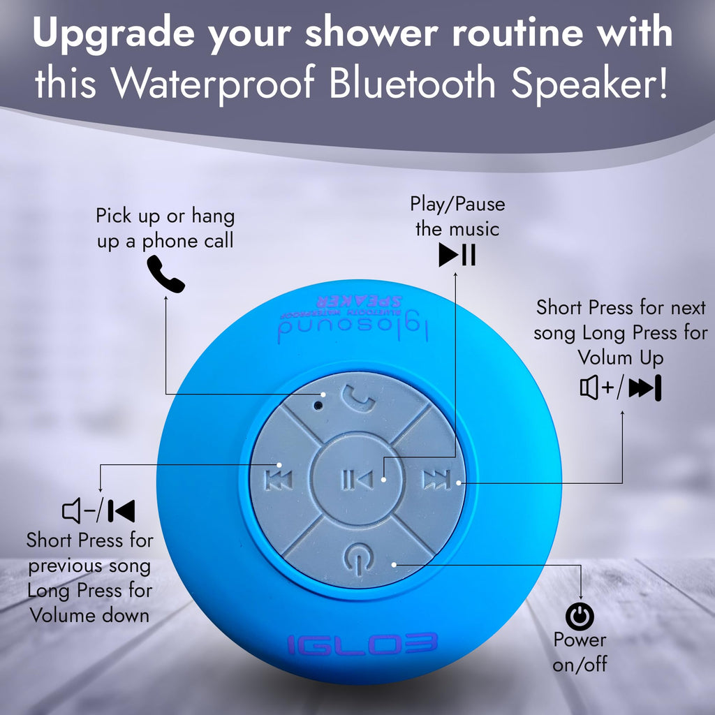 IGLO3 Bluetooth Shower Speaker - Waterproof Speaker for Shower with Suction Cup, Built-in Microphone Voice Control Bathroom Speaker Bluetooth Waterproof, Shower Speaker Bluetooth Waterproof (Pink)