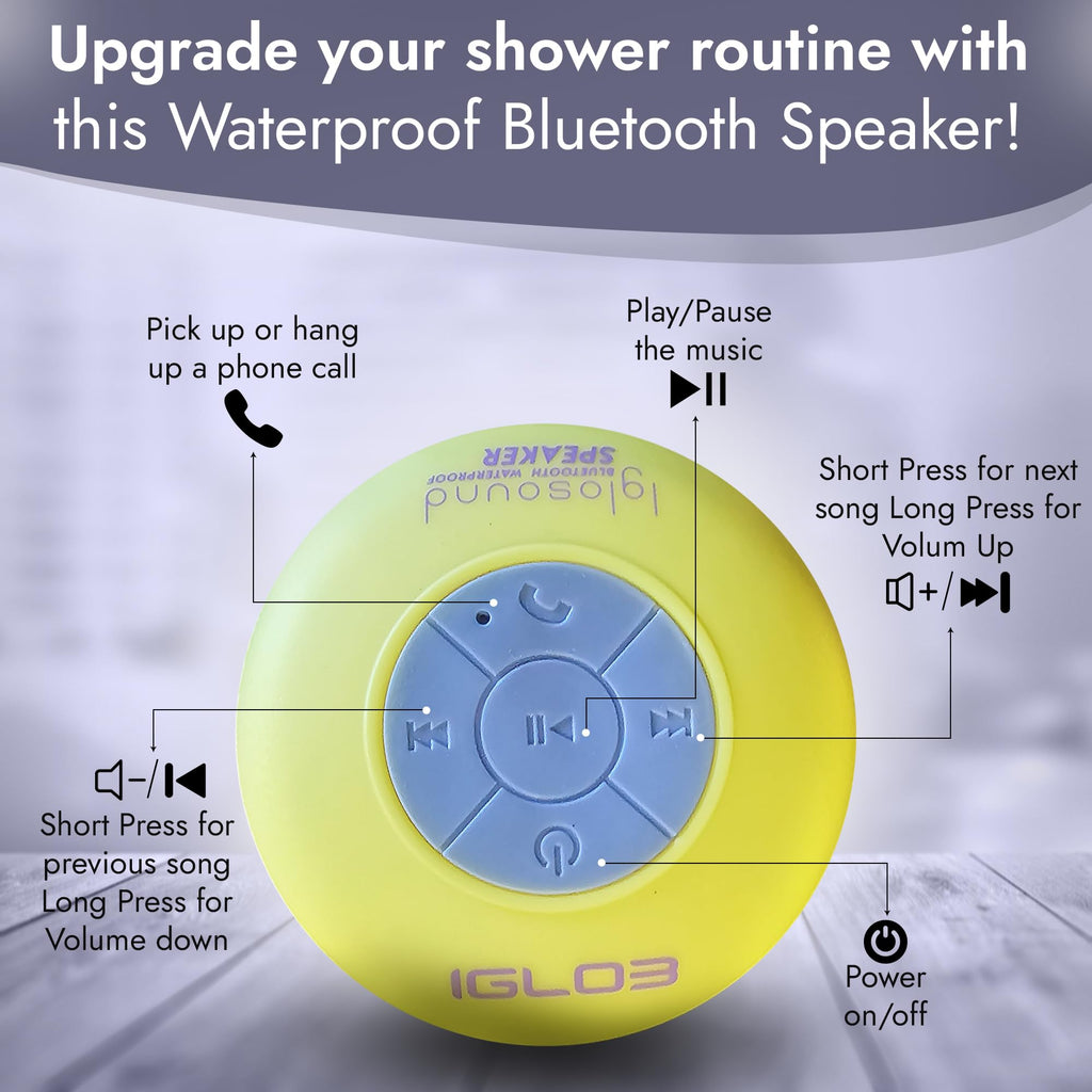 IGLO3 Bluetooth Shower Speaker - Waterproof Speaker for Shower with Suction Cup, Built-in Microphone Voice Control Bathroom Speaker Bluetooth Waterproof, Shower Speaker Bluetooth Waterproof (Pink)