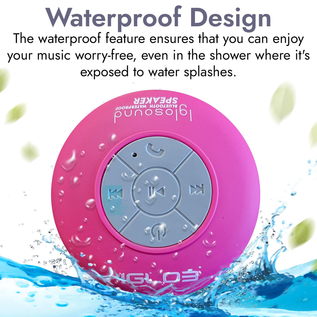 IGLO3 Bluetooth Shower Speaker - Waterproof Speaker for Shower with Suction Cup, Built-in Microphone Voice Control Bathroom Speaker Bluetooth Waterproof, Shower Speaker Bluetooth Waterproof (Pink)